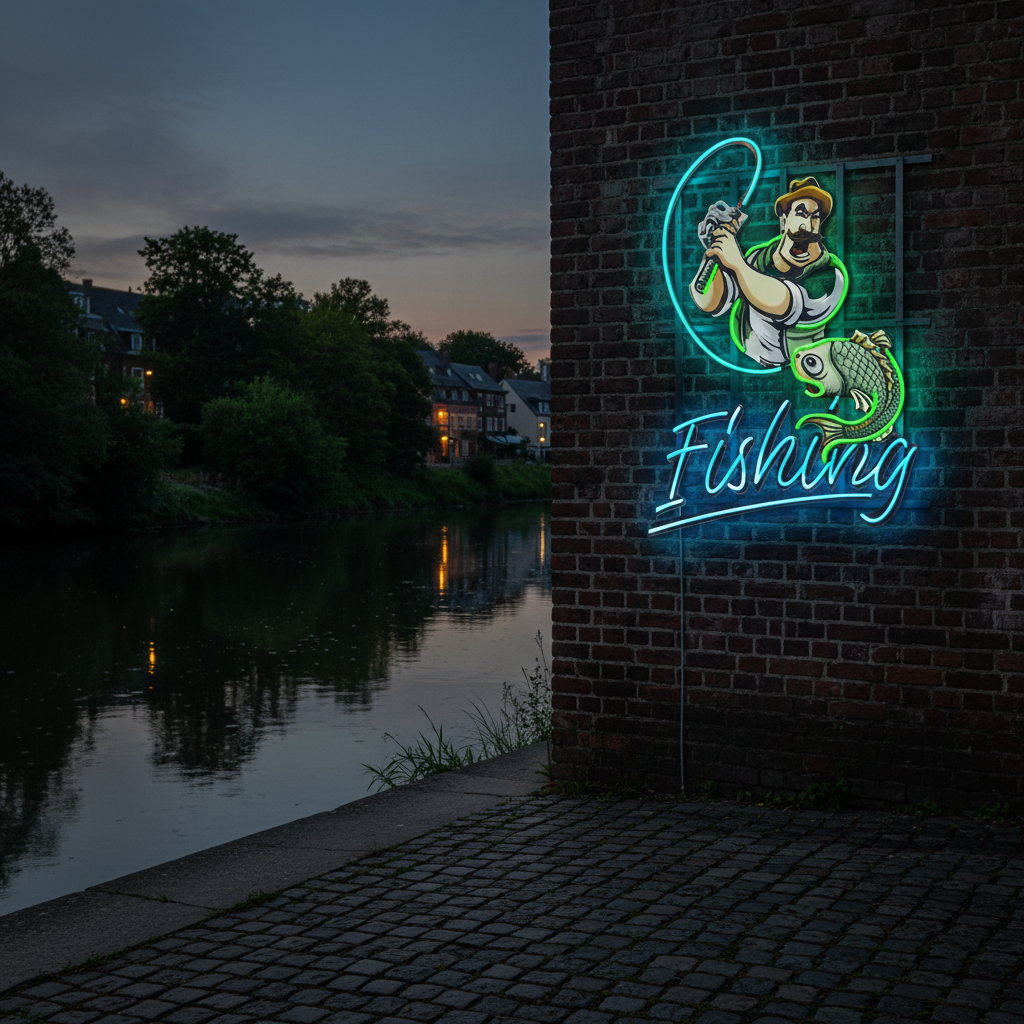 Ferocious Fisherman UV Art LED Neon Sign in green and blue color by LEDneons 