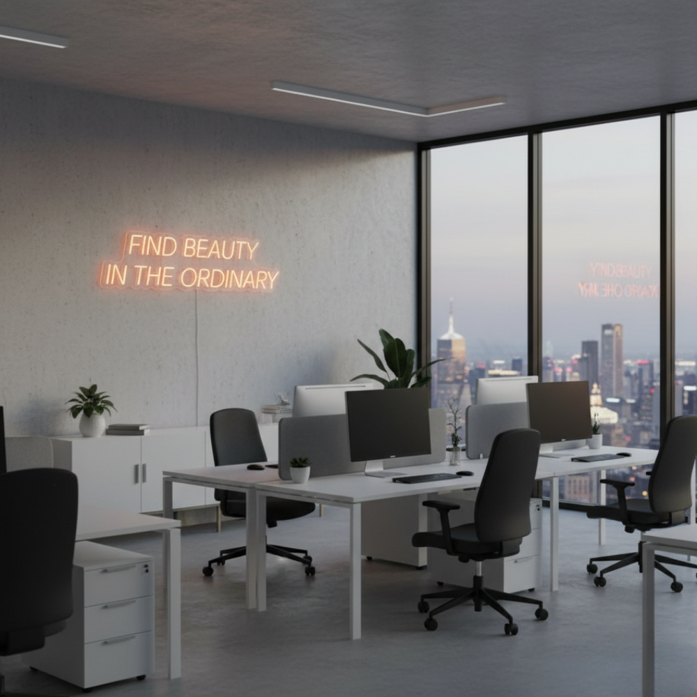 Find The Beauty In Ordinary LED Neon Sign by LEDNeons, glowing inspirational wall light promoting mindfulness and appreciation for life’s simple moments.