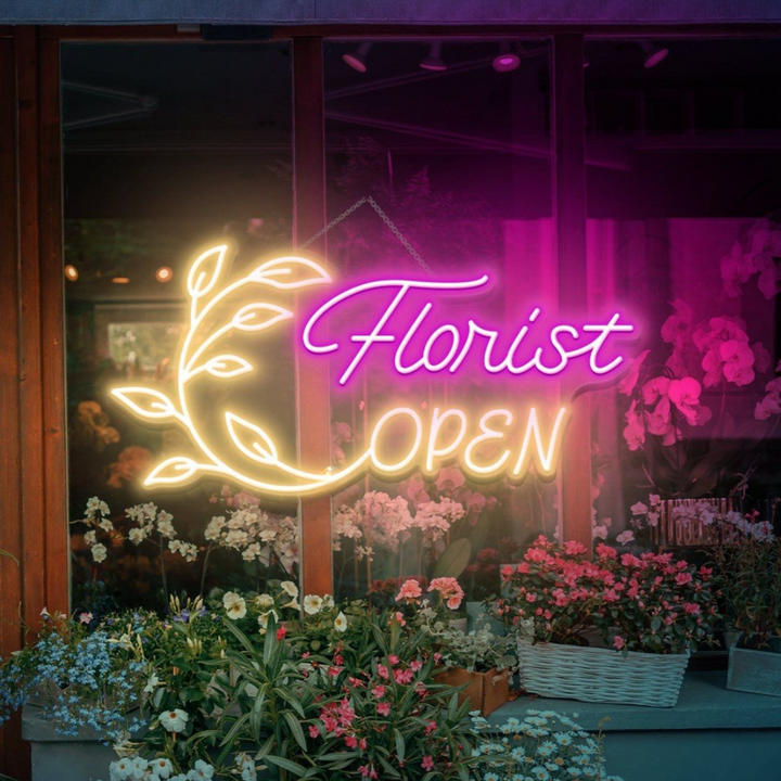 Florist Open Business Neon Sign by LEDNeons -  LED Neon Sign glowing in shop window