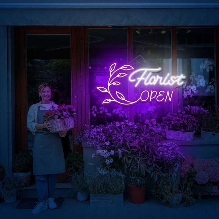 Florist Open Business Neon Sign by LEDNeons -  LED Neon Sign glowing in shop window