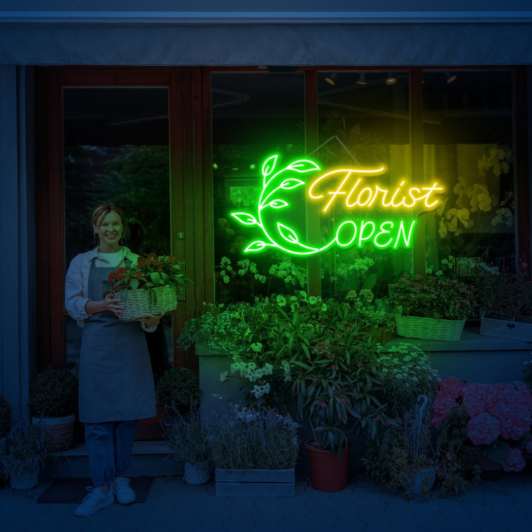 Florist Open Business Neon Sign by LEDNeons -  LED Neon Sign glowing in shop window