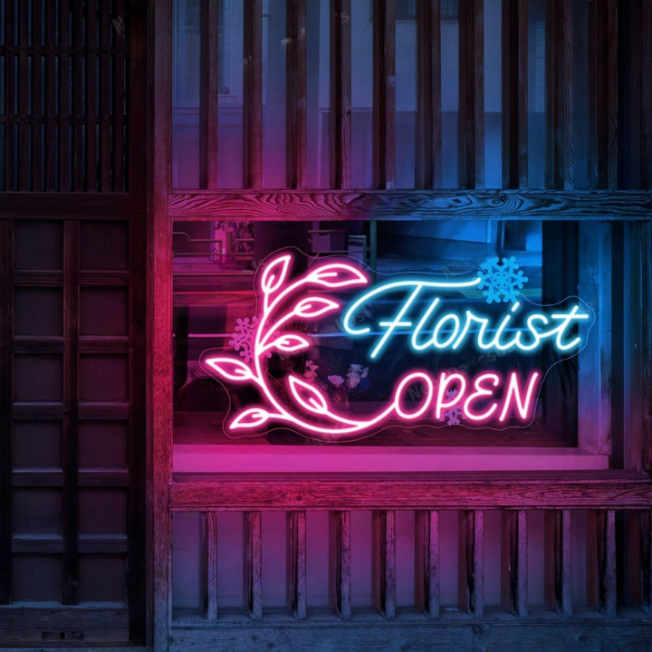 Florist Open Business Neon Sign by LEDNeons -  LED Neon Sign glowing in shop window