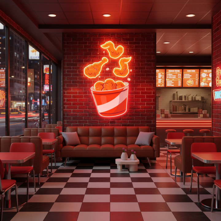 Flying Fried Chicken UV Art LED Neon Sign by LEDNeons - perfect for fun wall décor, restaurants, and playful spaces.