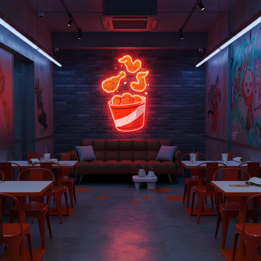 Flying Fried Chicken UV Art LED Neon Sign by LEDNeons - perfect for fun wall décor, restaurants, and playful spaces.