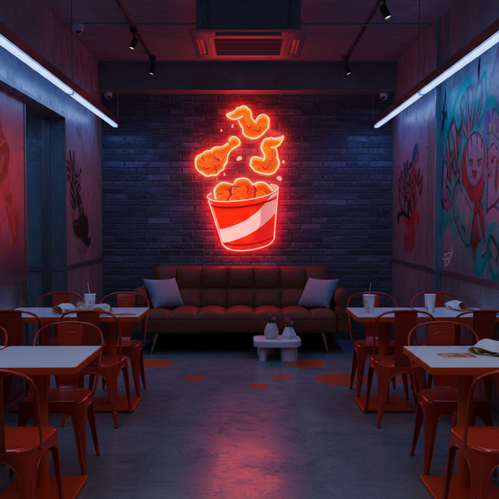 Flying Fried Chicken UV Art LED Neon Sign by LEDNeons - perfect for fun wall décor, restaurants, and playful spaces.