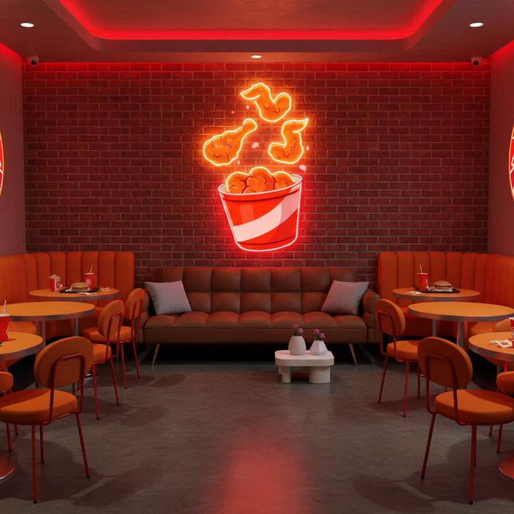 Flying Fried Chicken UV Art LED Neon Sign by LEDNeons - perfect for fun wall décor, restaurants, and playful spaces.