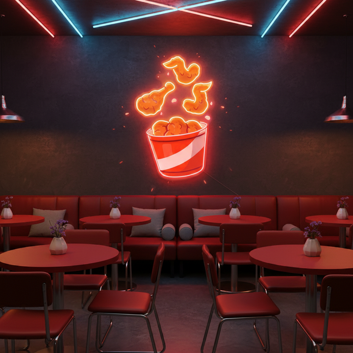 Flying Fried Chicken UV Art LED Neon Sign by LEDNeons - perfect for fun wall décor, restaurants, and playful spaces.
