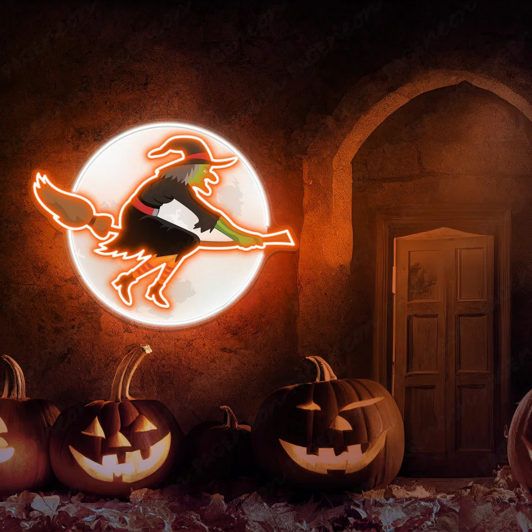 Flying Witch Halloween LED Neon Sign by LEDNeon's perfect for Haunted Theme Party 
