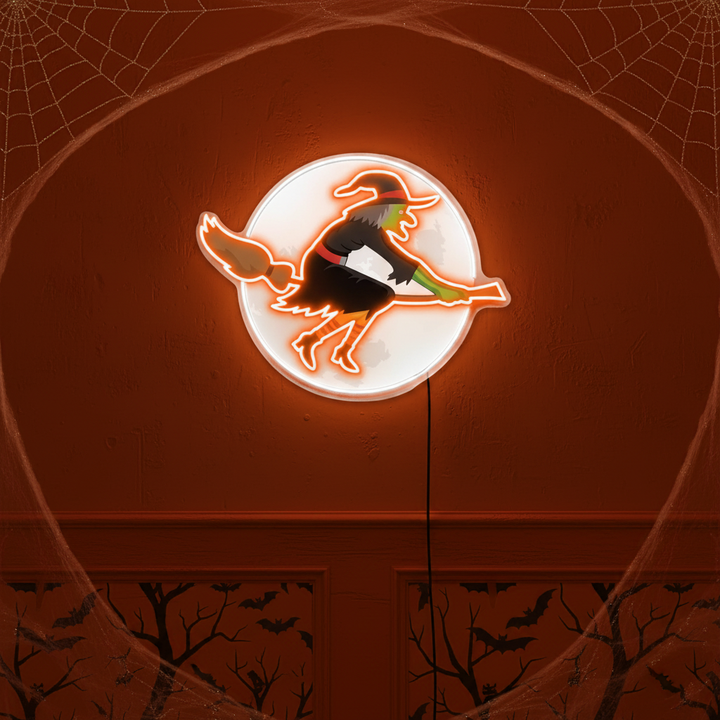 Flying Witch Halloween LED Neon Sign by LEDNeons - Perfect for Haunted Theme Party 