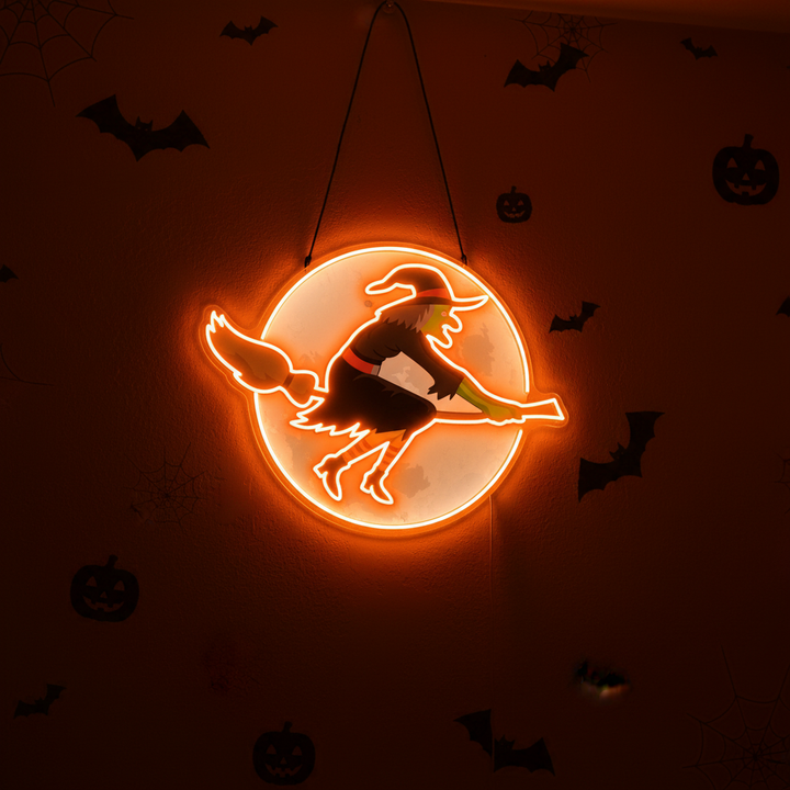 Flying Witch Halloween LED Neon Sign by LEDNeons - Perfect for Haunted Theme Party 