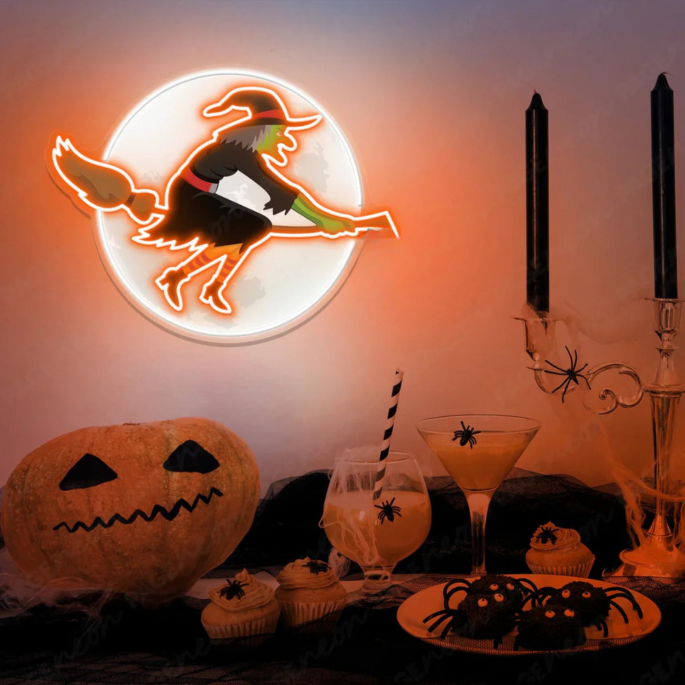 Flying Witch Halloween LED Neon Sign by LEDNeon's perfect for Haunted Theme Party 