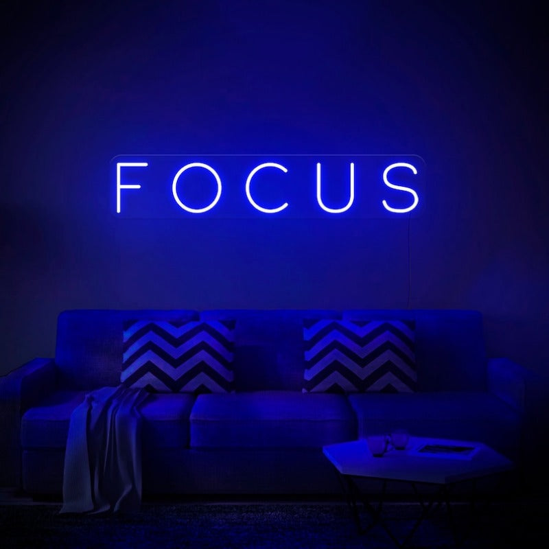 Focus LED Neon Sign by LEDNeons featuring sleek, glowing neon lettering, ideal for enhancing productivity in home offices or study areas.