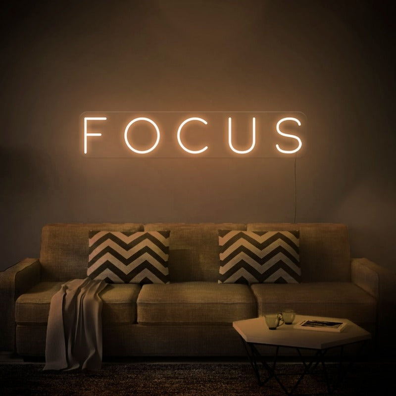 Focus LED Neon Sign by LEDNeons featuring sleek, glowing neon lettering, ideal for enhancing productivity in home offices or study areas.
