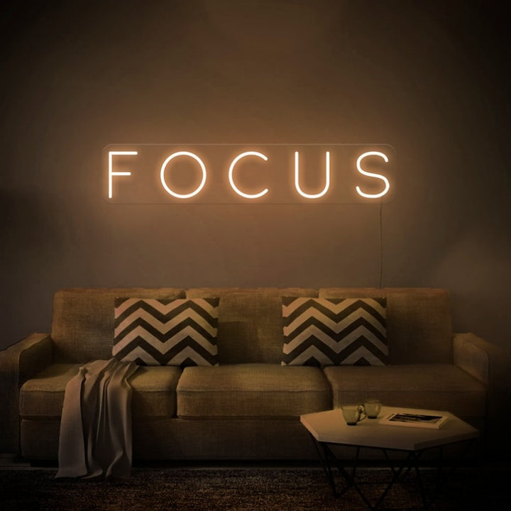 Focus LED Neon Sign by LEDNeons featuring sleek, glowing neon lettering, ideal for enhancing productivity in home offices or study areas.
