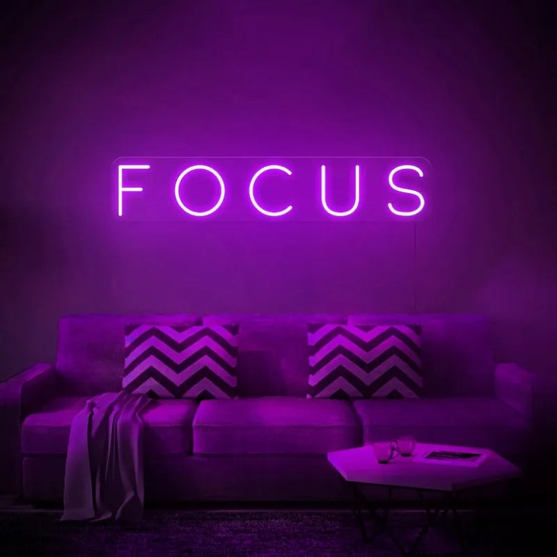 Focus LED Neon Sign by LEDNeons featuring sleek, glowing neon lettering, ideal for enhancing productivity in home offices or study areas..