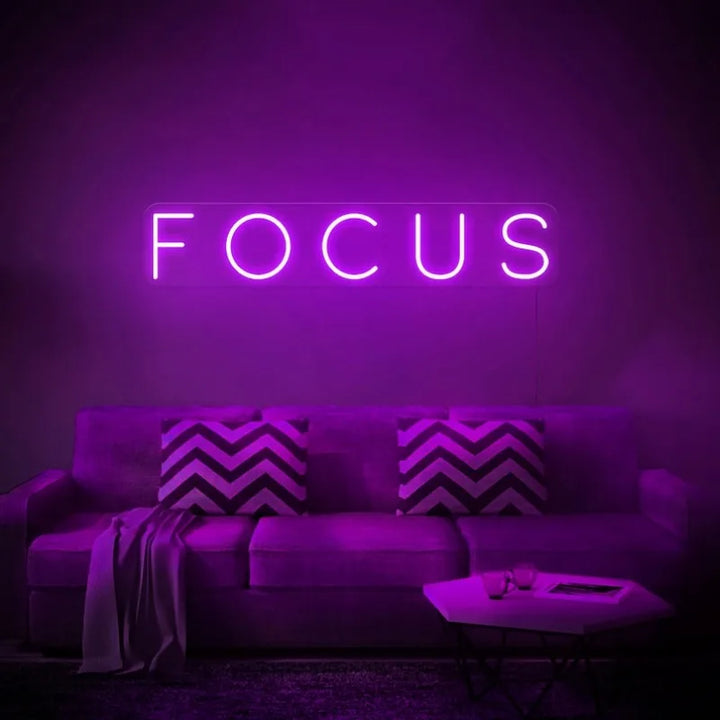 Focus LED Neon Sign by LEDNeons featuring sleek, glowing neon lettering, ideal for enhancing productivity in home offices or study areas..