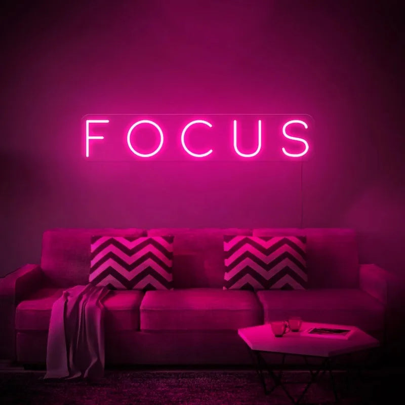 Focus LED Neon Sign by LEDNeons featuring sleek, glowing neon lettering, ideal for enhancing productivity in home offices or study areas..
