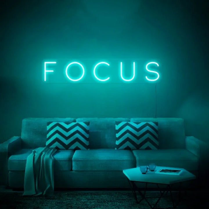 Focus LED Neon Sign by LEDNeons featuring sleek, glowing neon lettering, ideal for enhancing productivity in home offices or study areas..