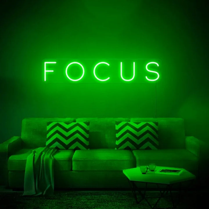 Focus LED Neon Sign by LEDNeons featuring sleek, glowing neon lettering, ideal for enhancing productivity in home offices or study areas..