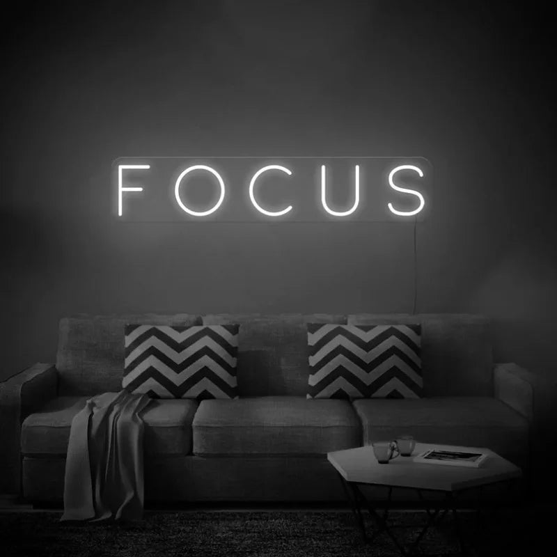 Focus LED Neon Sign by LEDNeons featuring sleek, glowing neon lettering, ideal for enhancing productivity in home offices or study areas..