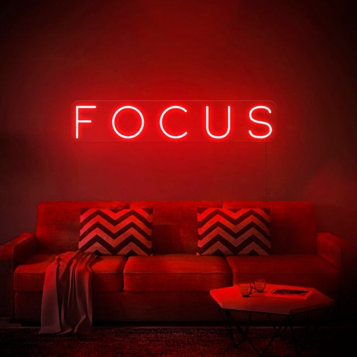 Focus LED Neon Sign by LEDNeons featuring sleek, glowing neon lettering, ideal for enhancing productivity in home offices or study areas..