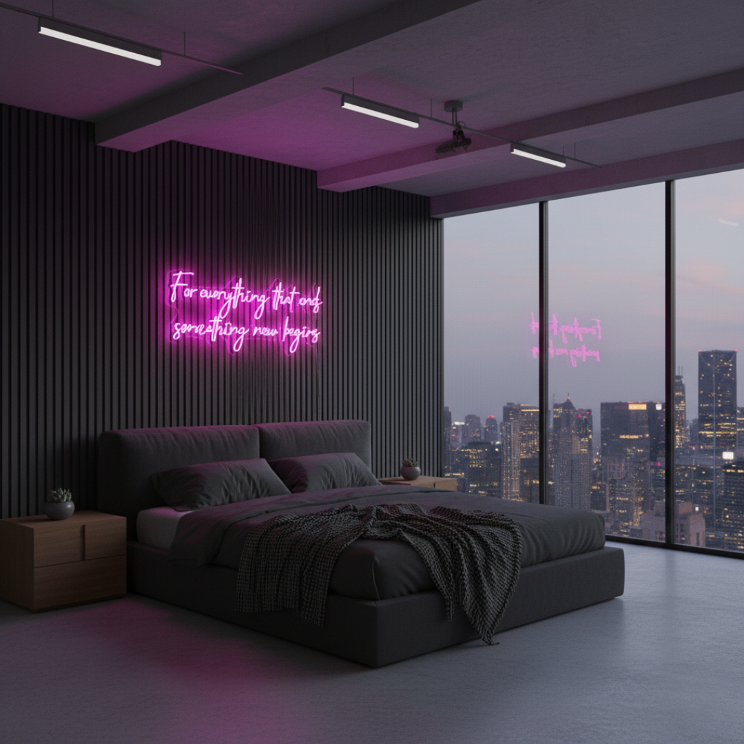 For Everything That Ends Something New Begins” inspirational LED Neon Sign by LEDNeons – motivational wall décor for home, café, or office.