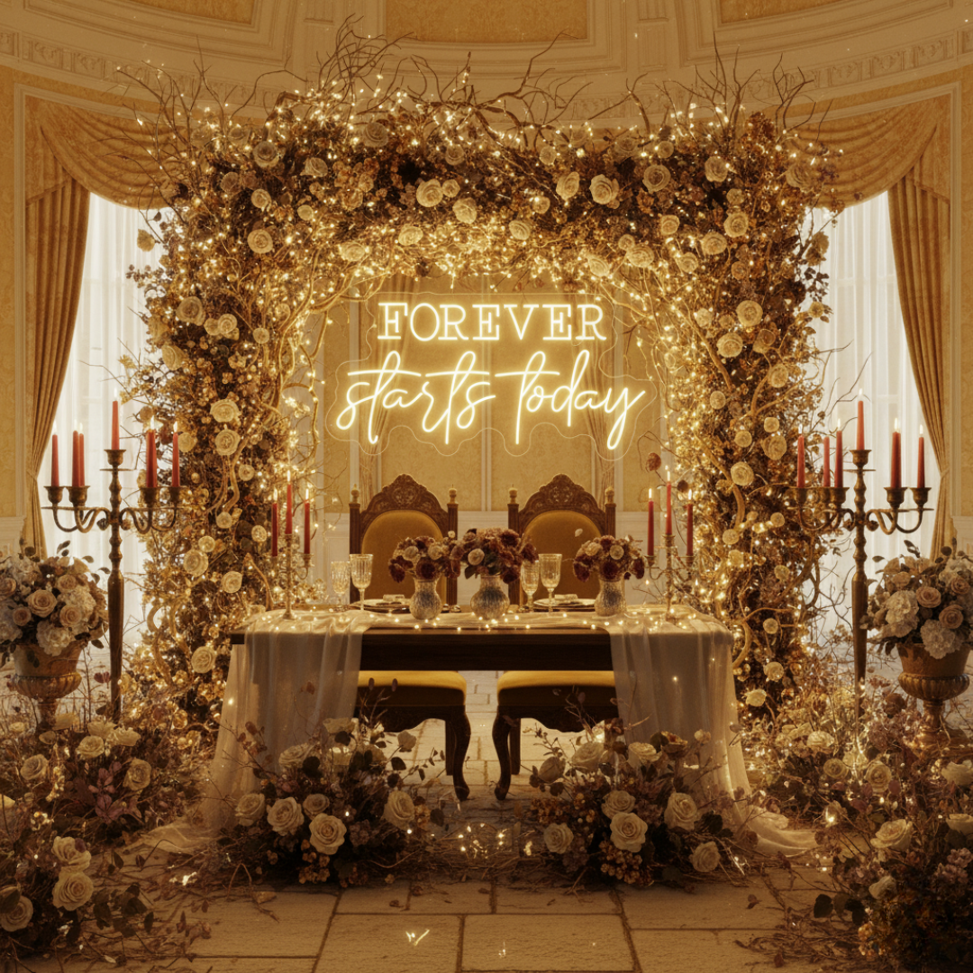 Forever Start Today Wedding LED Neon Sign By LEDNeons -  Golden theme 