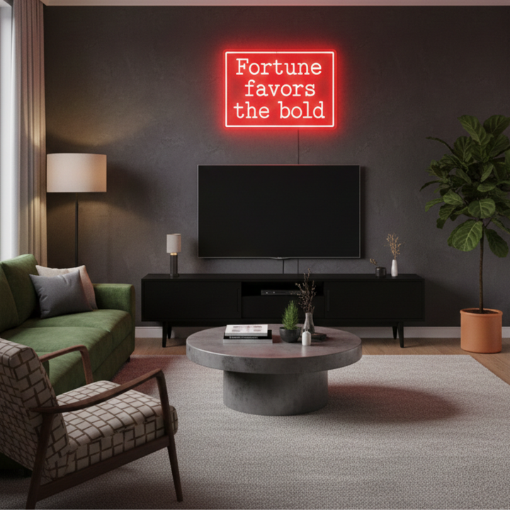 Fortune Favors the Bold motivational LED Neon Sign by LEDNeons, glowing inspirational wall light for home, office, or studio décor.