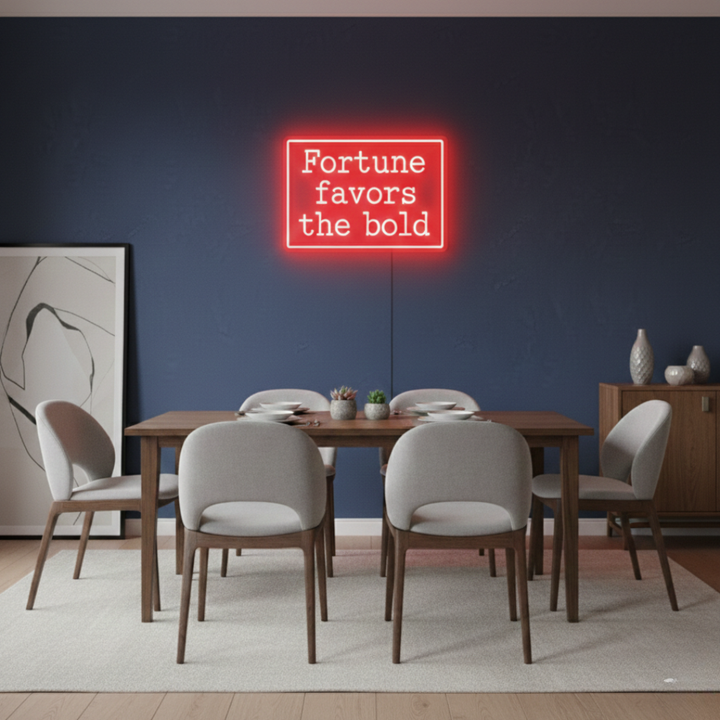 Fortune Favors the Bold motivational LED Neon Sign by LEDNeons, glowing inspirational wall light for home, office, or studio décor.