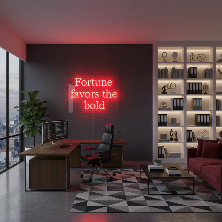 Fortune Favors the Bold motivational LED Neon Sign by LEDNeons, glowing inspirational wall light for home, office, or studio décor.
