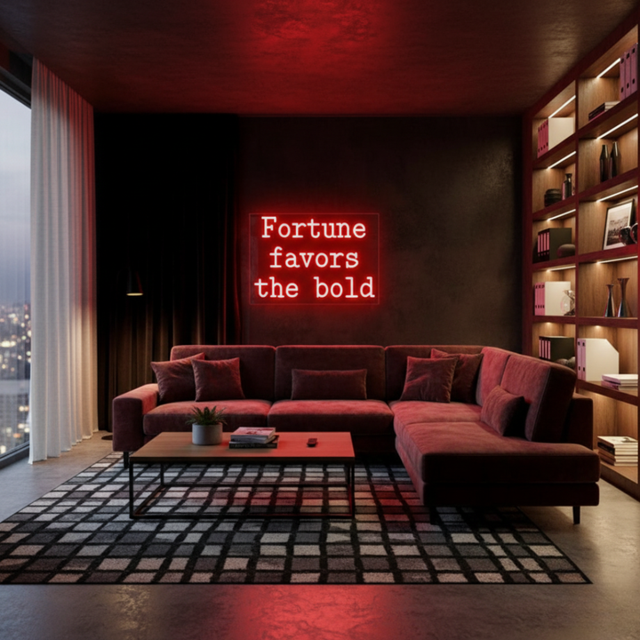 Fortune Favors the Bold motivational LED Neon Sign by LEDNeons, glowing inspirational wall light for home, office, or studio décor.
