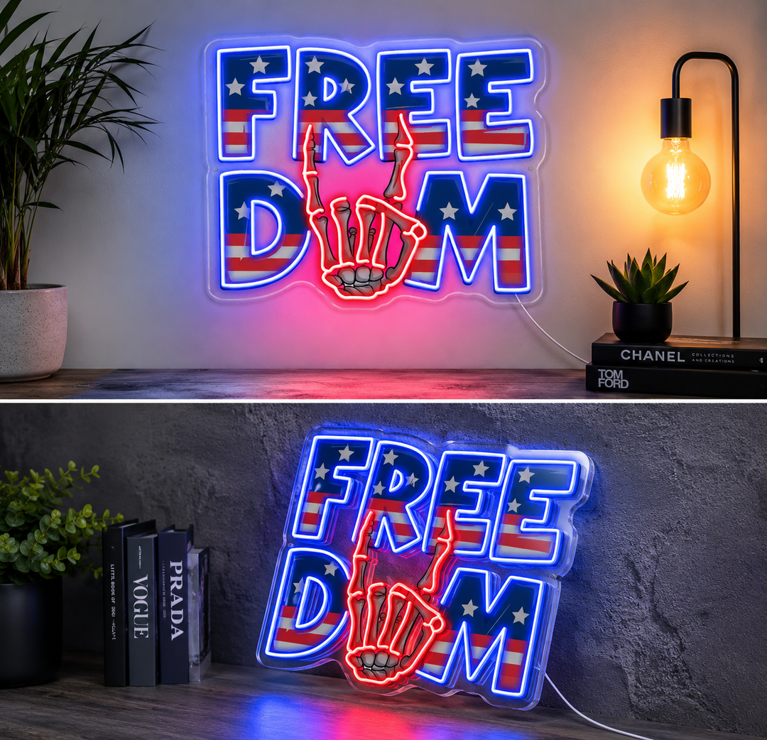 Freedom LED Neon Sign | Patriotic American Flag Wall Decor | LedNeons