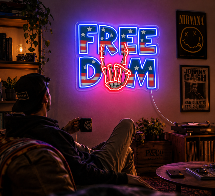 Freedom LED Neon Sign | Patriotic American Flag Wall Decor | LedNeons