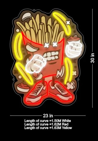  French Fries Cartoon UV Neon Sign by LEDNeons  - Dimensions