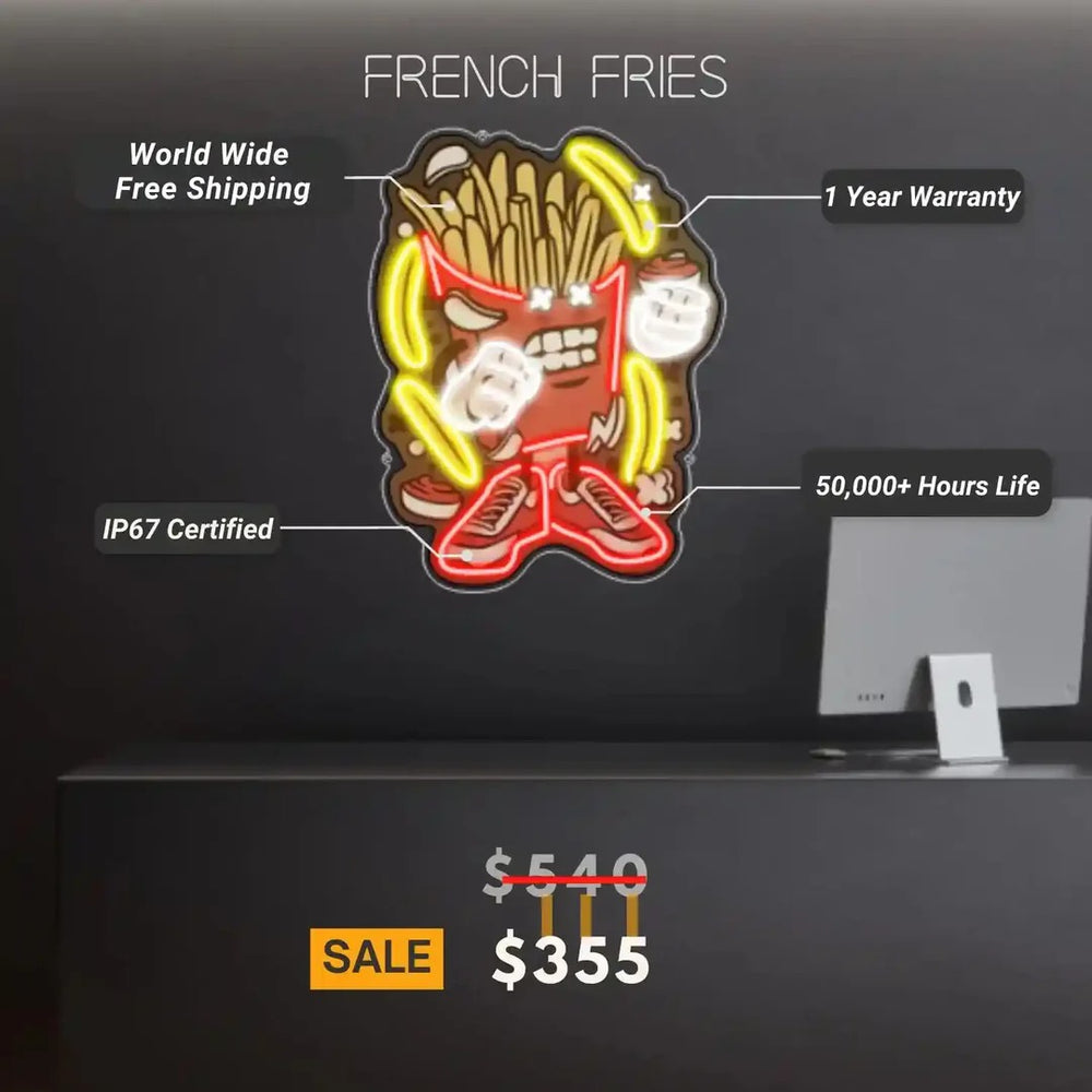  French Fries Cartoon UV Neon Sign by LEDNeons - Specification