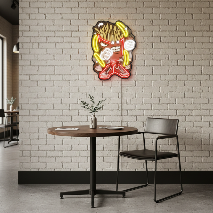 French Fries Cartoon UV Neon Sign by LEDNeons – playful glowing fries design in bright UV neon colors