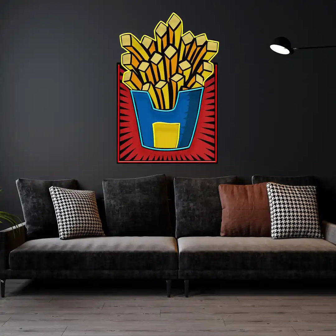 French Fries UV Art LED Neon Sign by LEDNeons - ideal for kitchens, diners, and food-themed spaces.
