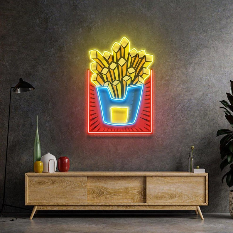 French Fries UV Art LED Neon Sign by LEDNeons - ideal for kitchens, diners, and food-themed spaces.