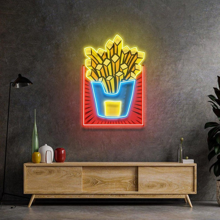 French Fries UV Art LED Neon Sign by LEDNeons - ideal for kitchens, diners, and food-themed spaces.