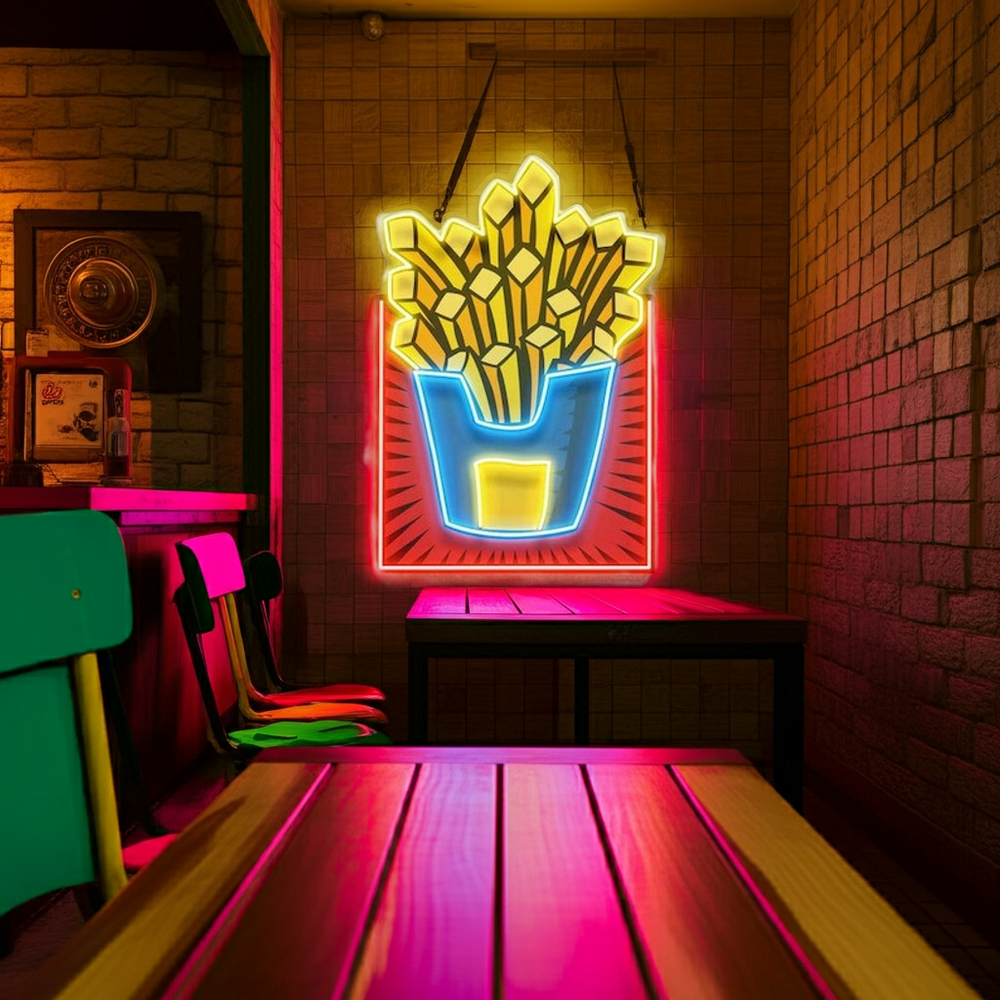 French Fries UV Art LED Neon Sign by LEDNeons - ideal for kitchens, diners, and food-themed spaces.