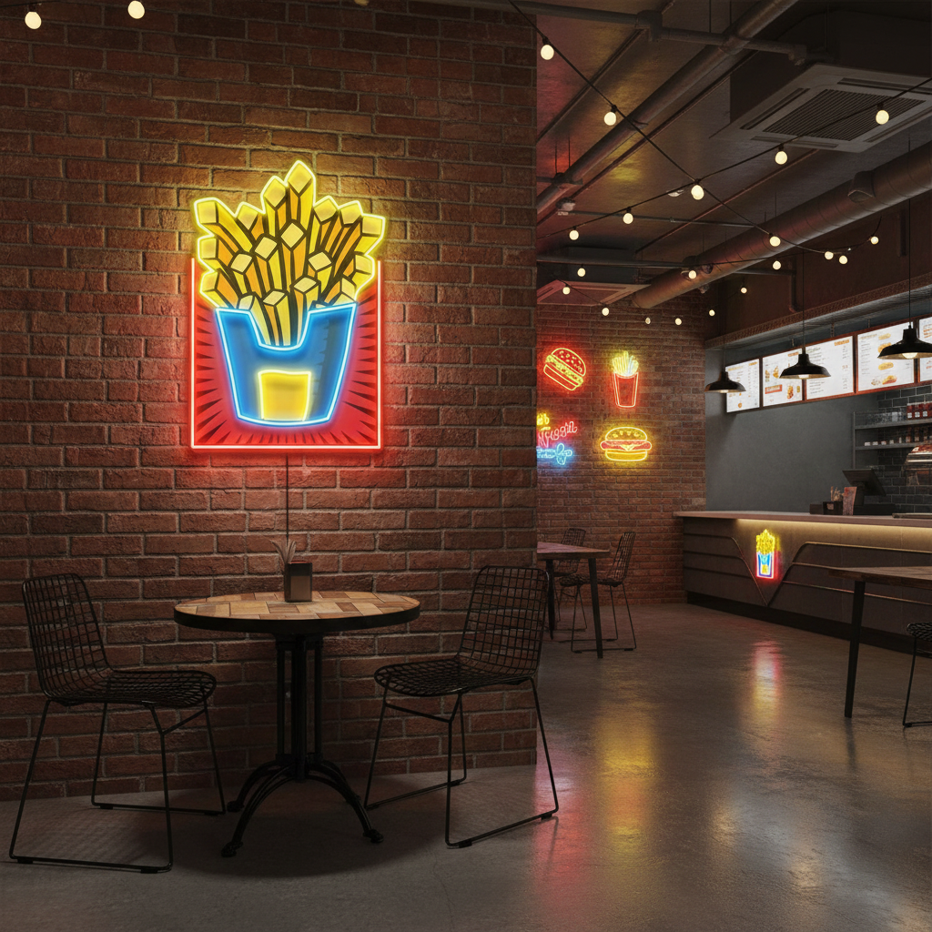 French Fries UV Art LED Neon Sign by LEDNeons - ideal for kitchens, diners, and food-themed spaces.