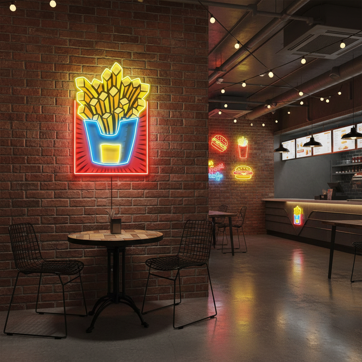 French Fries UV Art LED Neon Sign by LEDNeons - ideal for kitchens, diners, and food-themed spaces.