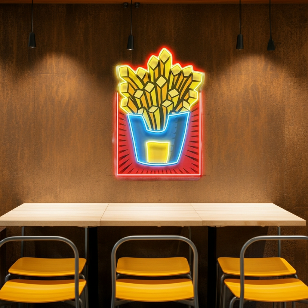 French Fries UV Art LED Neon Sign by LEDNeons - ideal for kitchens, diners, and food-themed spaces.