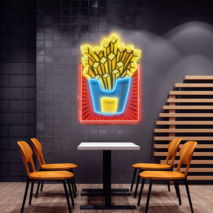 French Fries UV Art LED Neon Sign by LEDNeons - ideal for kitchens, diners, and food-themed spaces.