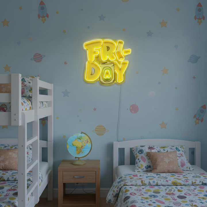 Friday UV Art LED Neon Sign in yellow color by LEDNeons