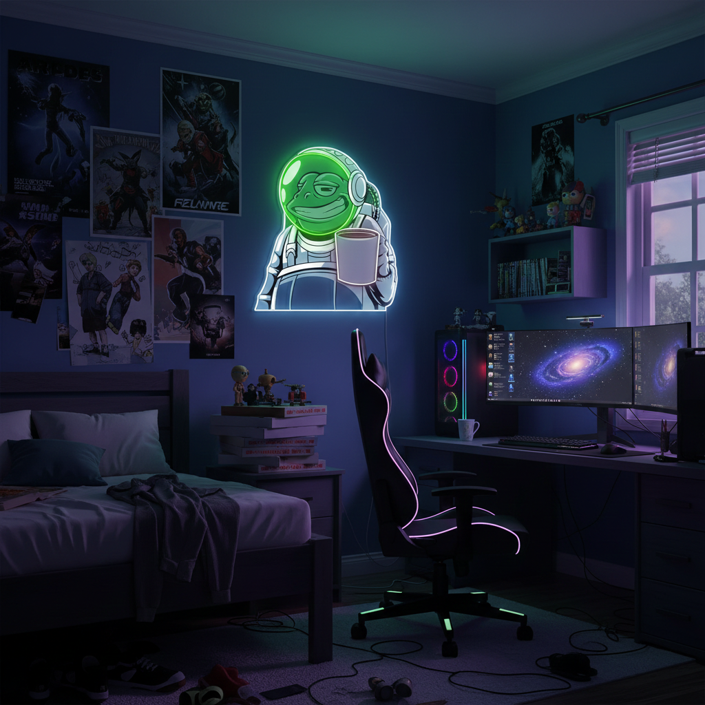 Frog Astronaut Star Neon Artwork by LEDNeons - a whimsical neon design