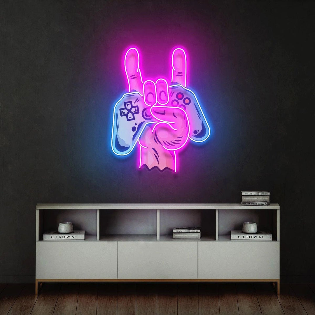 Game Hands UV Art LED Neon Sign  by LEDNeons - perfect for gaming rooms and modern wall décor.