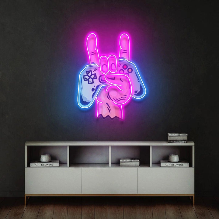 Game Hands UV Art LED Neon Sign  by LEDNeons - perfect for gaming rooms and modern wall décor.