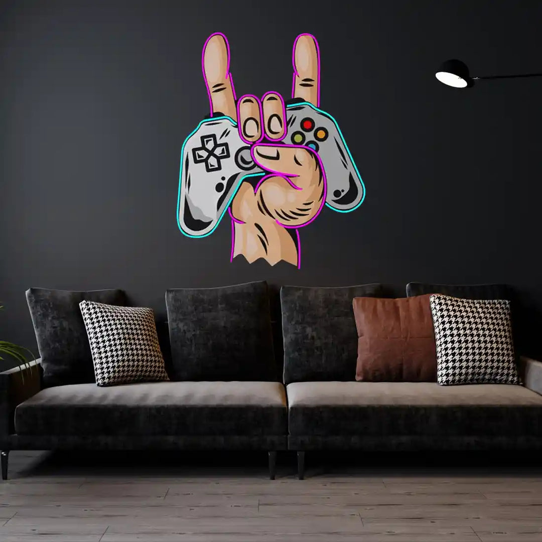 Game Hands UV Art LED Neon Sign  by LEDNeons - perfect for gaming rooms and modern wall décor.