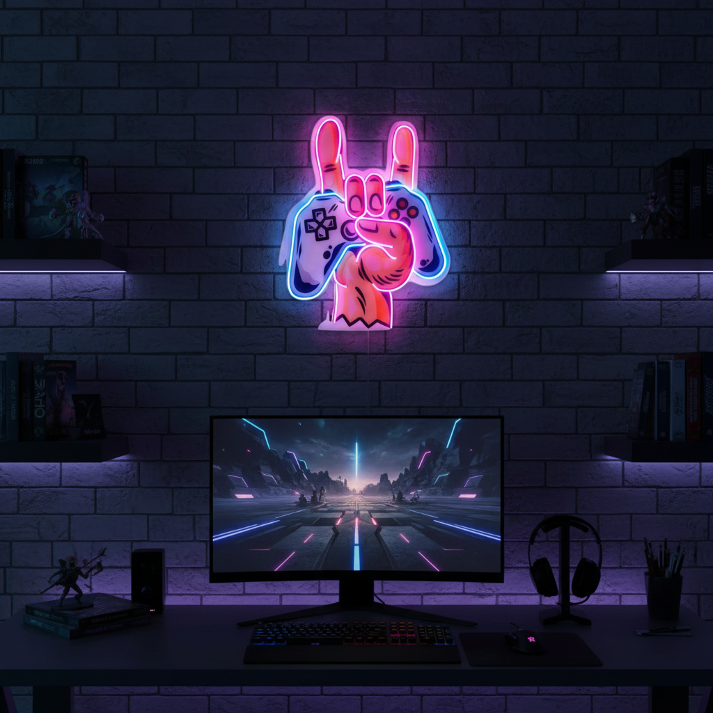 Game Hands UV Art LED Neon Sign  by LEDNeons - perfect for gaming rooms and modern wall décor.